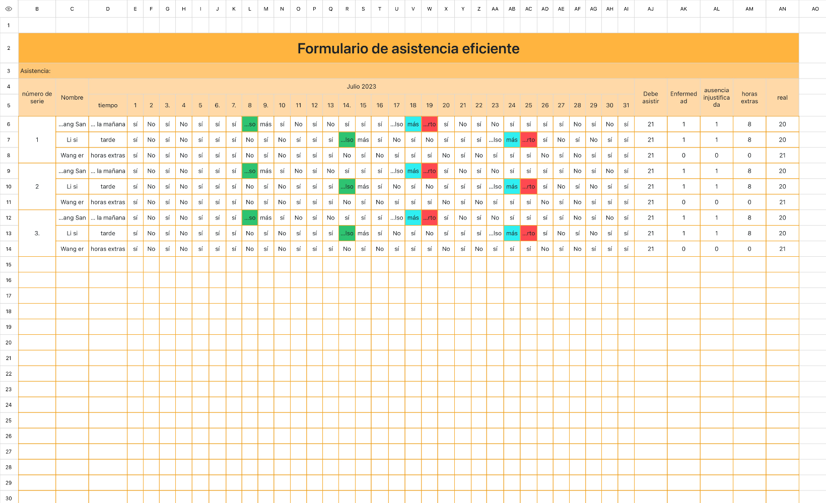 Formulario de asistencia eficiente